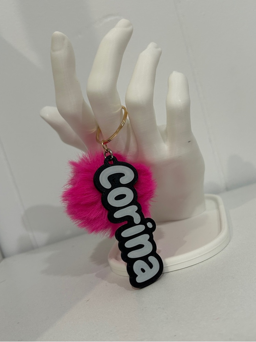 3D Printed Personalized Name Pom Pom Keychain
